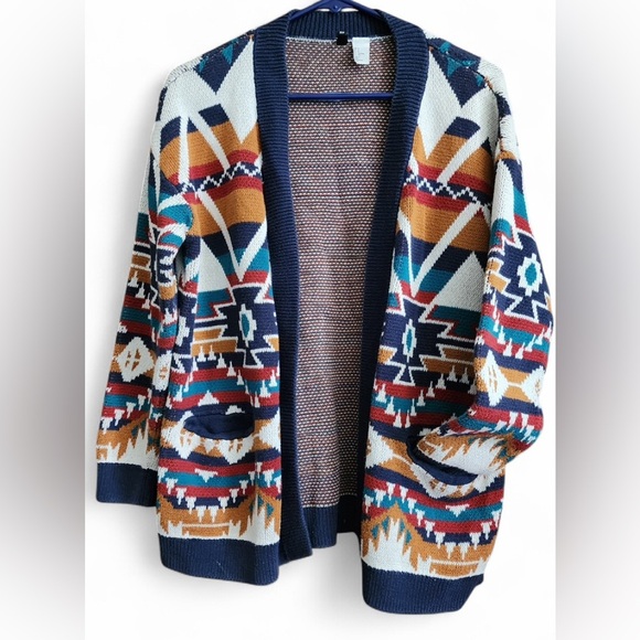 Southwestern Aztec Print Open Front Cardigan Sweater Boho Tribal size medium - Picture 1 of 4